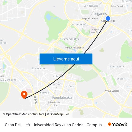 Casa Del Reloj to Universidad Rey Juan Carlos - Campus De Fuenlabrada map