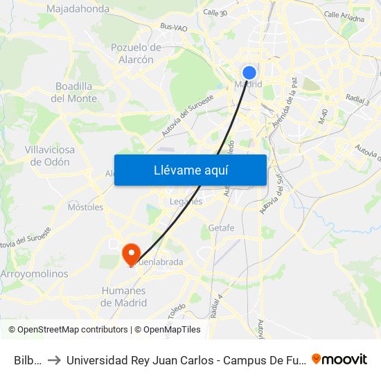 Bilbao to Universidad Rey Juan Carlos - Campus De Fuenlabrada map