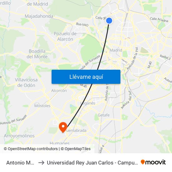 Antonio Machado to Universidad Rey Juan Carlos - Campus De Fuenlabrada map