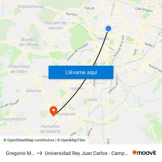 Gregorio Marañón to Universidad Rey Juan Carlos - Campus De Fuenlabrada map