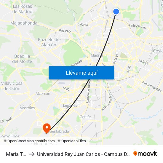 María Tudor to Universidad Rey Juan Carlos - Campus De Fuenlabrada map