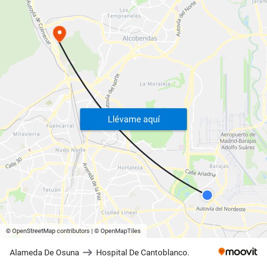 Alameda De Osuna to Hospital De Cantoblanco. map