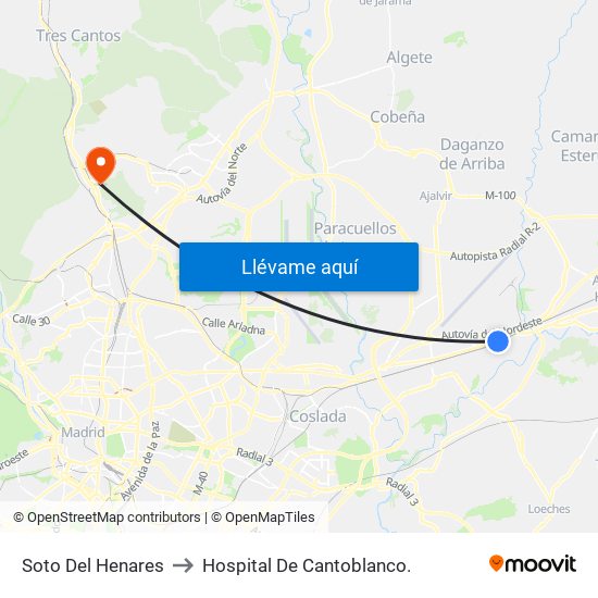 Soto Del Henares to Hospital De Cantoblanco. map