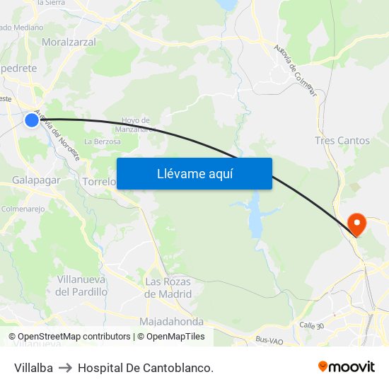 Villalba to Hospital De Cantoblanco. map