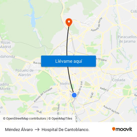 Méndez Álvaro to Hospital De Cantoblanco. map