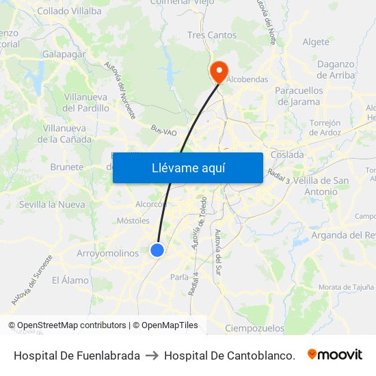 Hospital De Fuenlabrada to Hospital De Cantoblanco. map