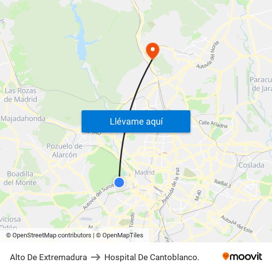 Alto De Extremadura to Hospital De Cantoblanco. map