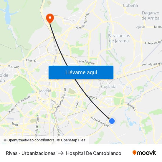 Rivas - Urbanizaciones to Hospital De Cantoblanco. map