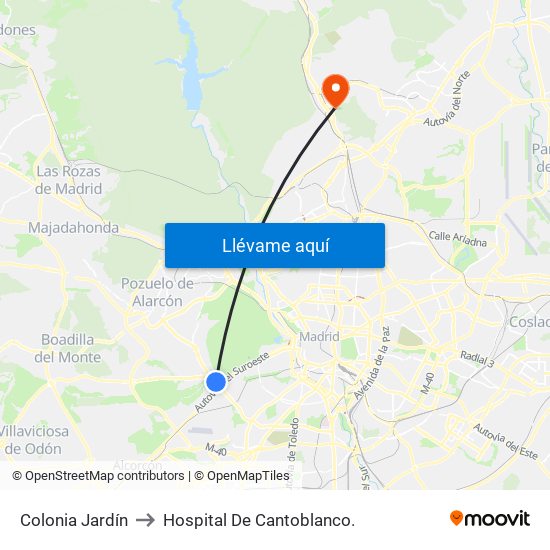 Colonia Jardín to Hospital De Cantoblanco. map