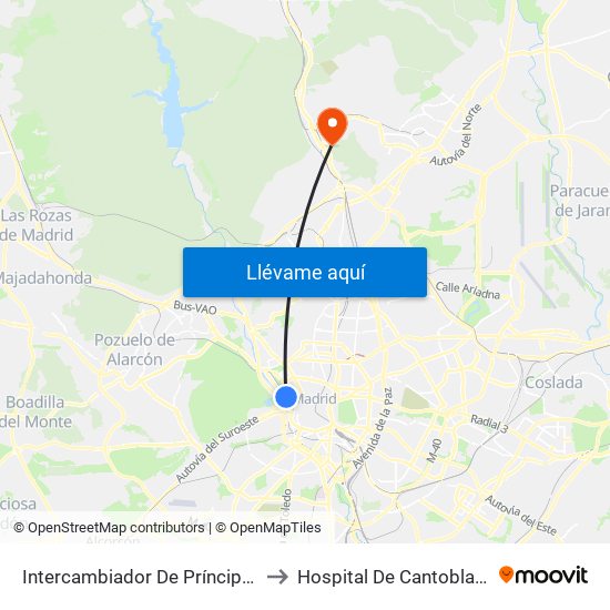 Intercambiador De Príncipe Pío to Hospital De Cantoblanco. map