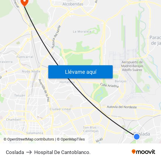 Coslada to Hospital De Cantoblanco. map