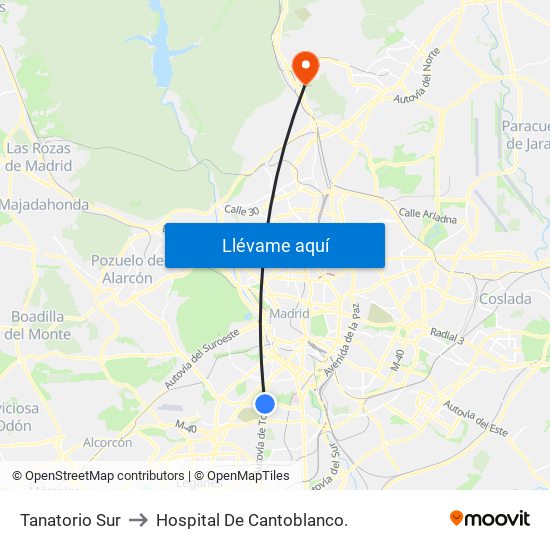Tanatorio Sur to Hospital De Cantoblanco. map
