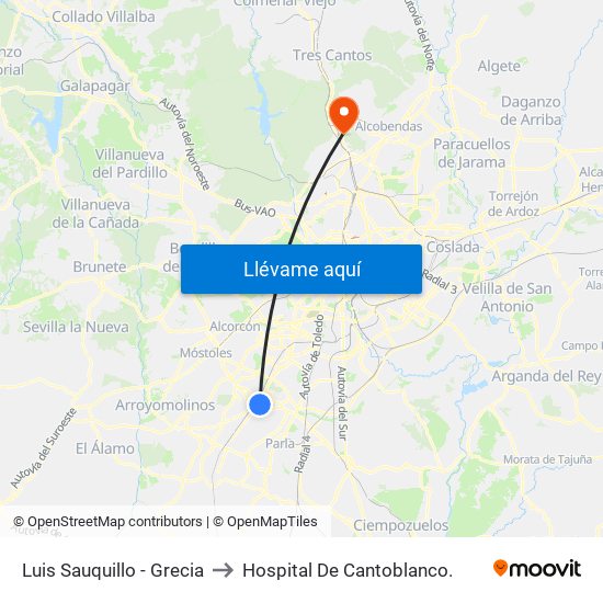 Luis Sauquillo - Grecia to Hospital De Cantoblanco. map