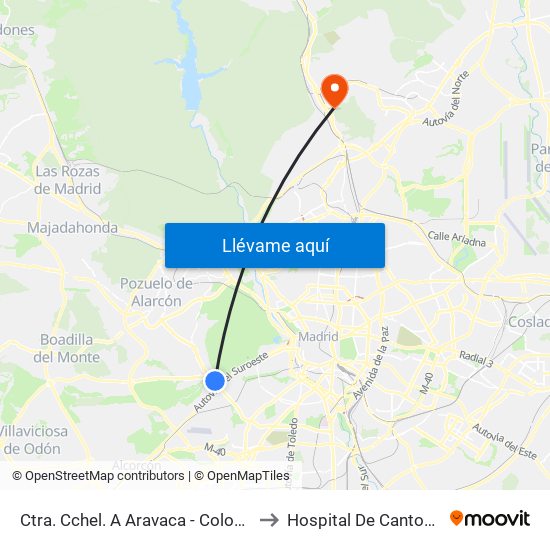 Ctra. Cchel. A Aravaca - Colonia Jardín to Hospital De Cantoblanco. map
