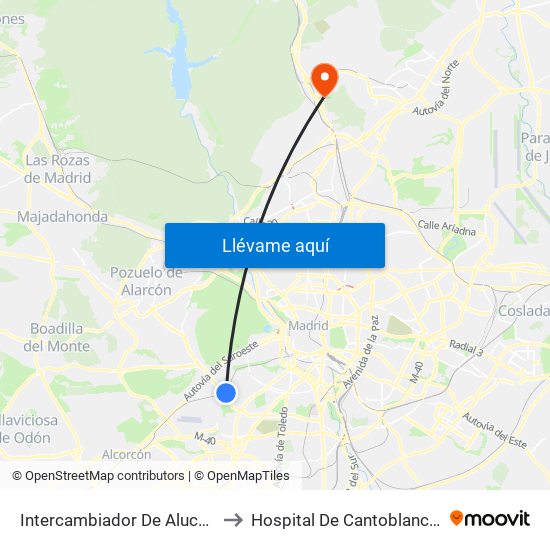 Intercambiador De Aluche to Hospital De Cantoblanco. map