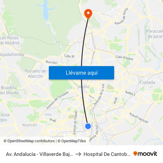 Av. Andalucía - Villaverde Bajo Cruce to Hospital De Cantoblanco. map