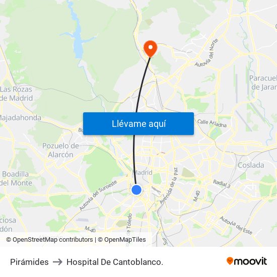 Pirámides to Hospital De Cantoblanco. map
