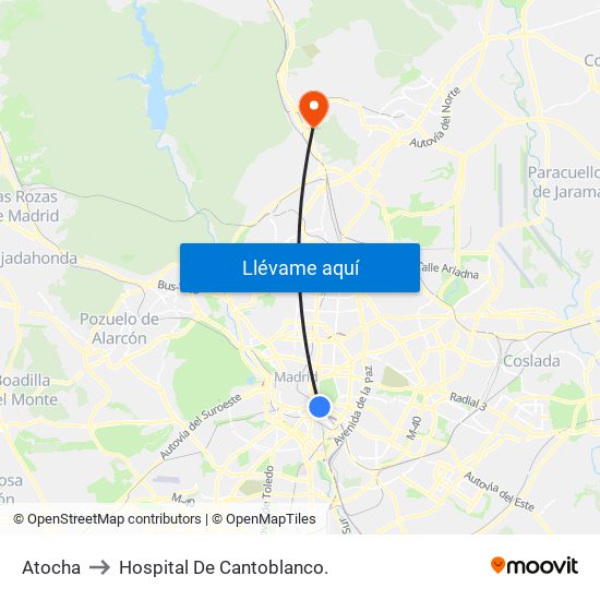 Atocha to Hospital De Cantoblanco. map