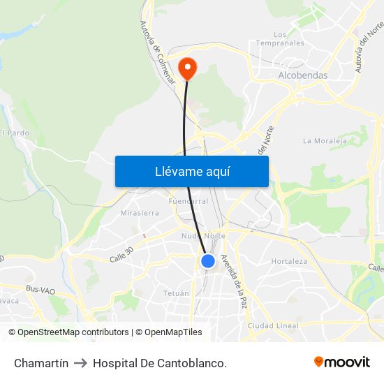Chamartín to Hospital De Cantoblanco. map