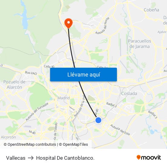 Vallecas to Hospital De Cantoblanco. map