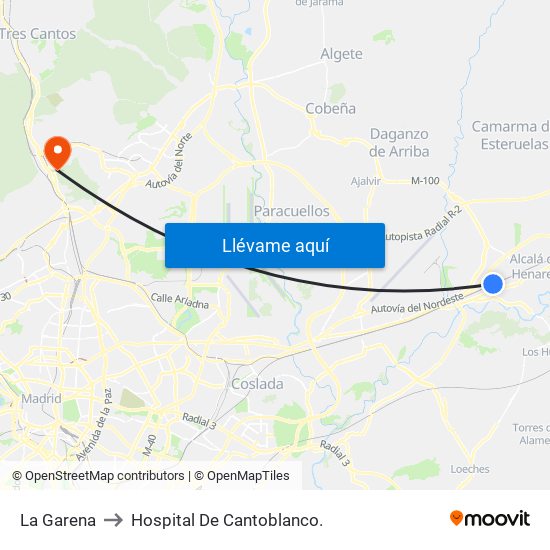 La Garena to Hospital De Cantoblanco. map