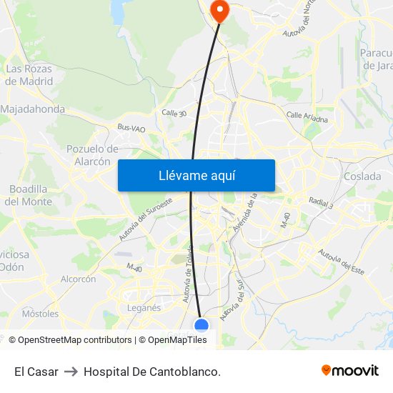 El Casar to Hospital De Cantoblanco. map