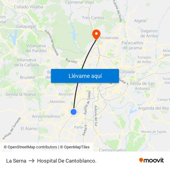 La Serna to Hospital De Cantoblanco. map