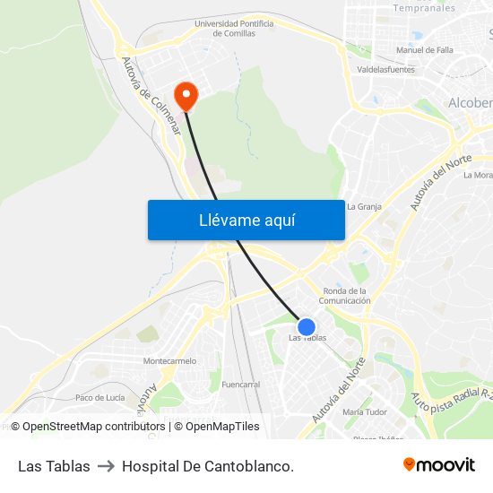 Las Tablas to Hospital De Cantoblanco. map