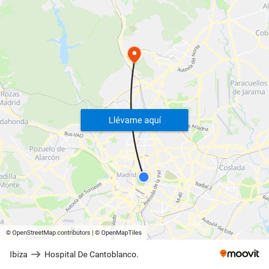 Ibiza to Hospital De Cantoblanco. map