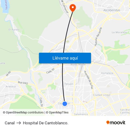 Canal to Hospital De Cantoblanco. map