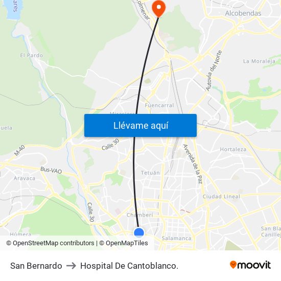 San Bernardo to Hospital De Cantoblanco. map