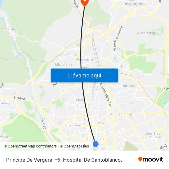 Príncipe De Vergara to Hospital De Cantoblanco. map