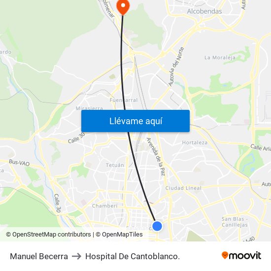 Manuel Becerra to Hospital De Cantoblanco. map