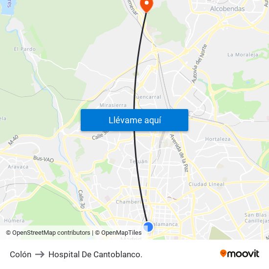 Colón to Hospital De Cantoblanco. map