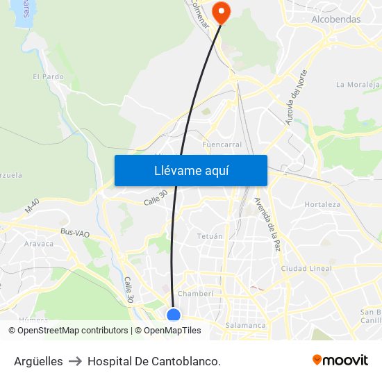 Argüelles to Hospital De Cantoblanco. map