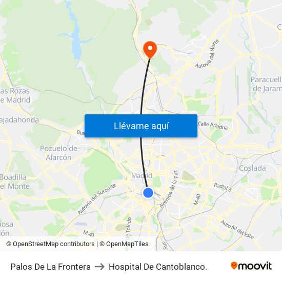 Palos De La Frontera to Hospital De Cantoblanco. map