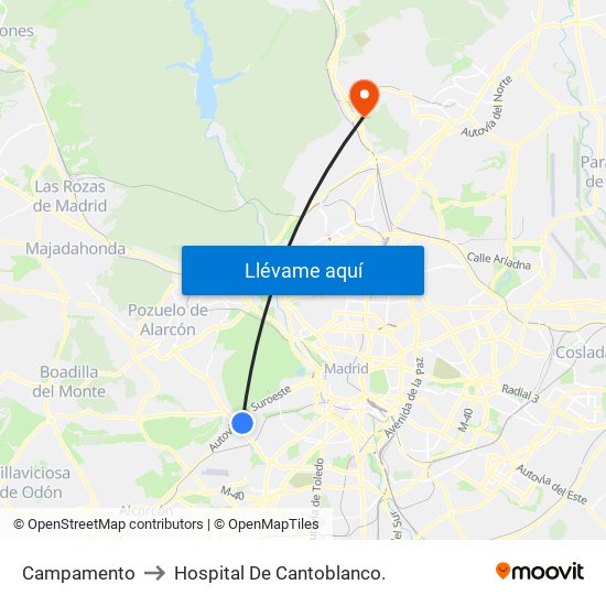 Campamento to Hospital De Cantoblanco. map