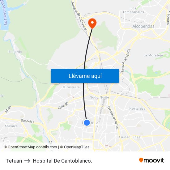 Tetuán to Hospital De Cantoblanco. map