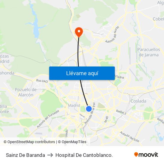 Sainz De Baranda to Hospital De Cantoblanco. map