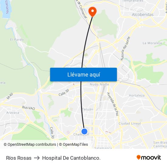 Ríos Rosas to Hospital De Cantoblanco. map