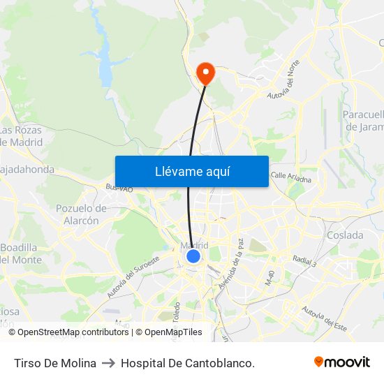 Tirso De Molina to Hospital De Cantoblanco. map