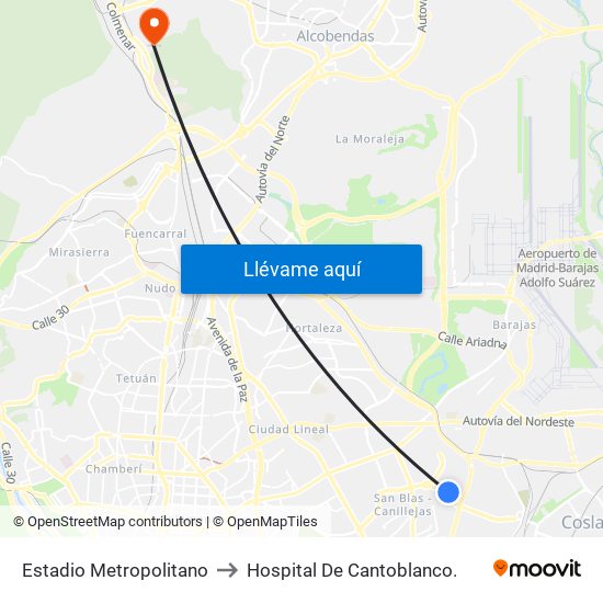Estadio Metropolitano to Hospital De Cantoblanco. map