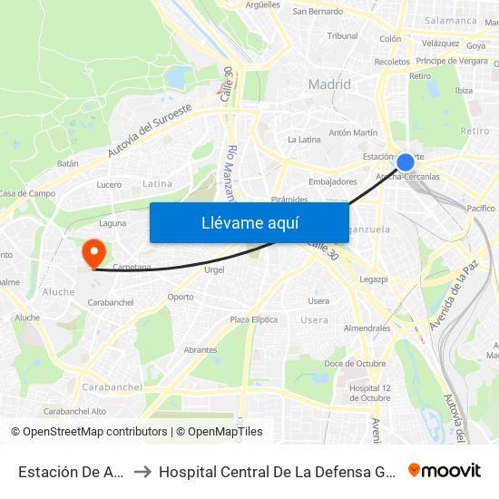 Estación De Atocha to Hospital Central De La Defensa Gómez Ulla. map