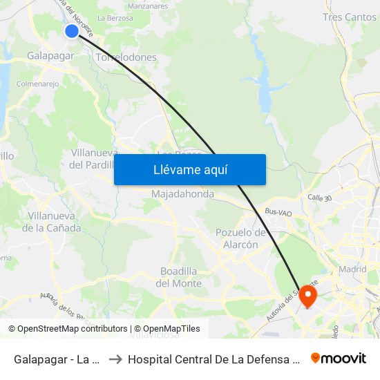 Galapagar - La Navata to Hospital Central De La Defensa Gómez Ulla. map