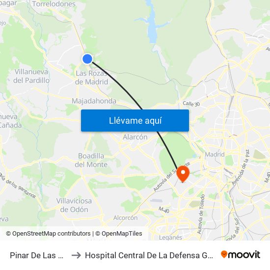 Pinar De Las Rozas to Hospital Central De La Defensa Gómez Ulla. map