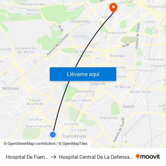 Hospital De Fuenlabrada to Hospital Central De La Defensa Gómez Ulla. map