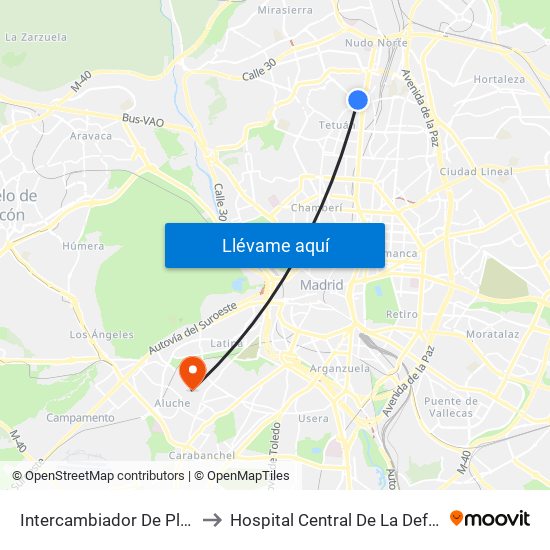 Intercambiador De Plaza De Castilla to Hospital Central De La Defensa Gómez Ulla. map