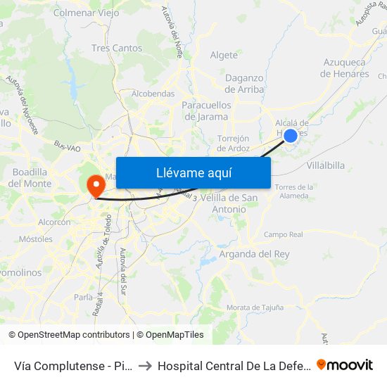 Vía Complutense - Pintor Picasso to Hospital Central De La Defensa Gómez Ulla. map