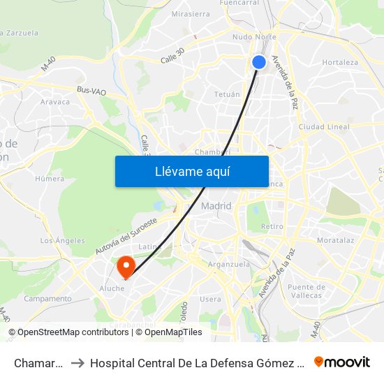 Chamartín to Hospital Central De La Defensa Gómez Ulla. map