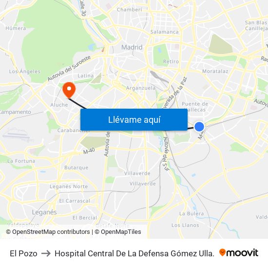 El Pozo to Hospital Central De La Defensa Gómez Ulla. map
